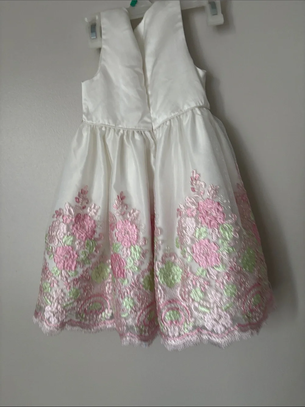 American Princess White Formal Dress with Pink & Green Floral Embroidery